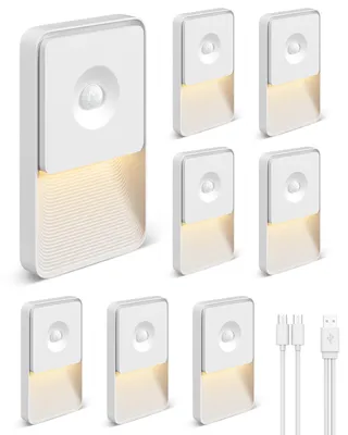 Treppenlicht-Set 8er, Bewegungsmelder, USB-C, dimmbar, warmweiß
