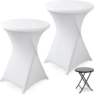 Immagine prodotto di Copritavolo da bar elasticizzato 2 pezzi - Tovaglia elastica 80 x 110 cm - Lavabile - Tovaglie elasticizzate per tavoli da bar tavoli rotondi - Matrimonio festa di compleanno - Bianco