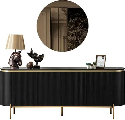 Obrázek produktu pro Luxuriös Kommode mit Spiegel Hochwertig Anrichte Schublade Schwarz Sideboard