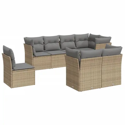 Produktbild von vidaXL 8-tlg. Garten-Sofagarnitur mit Kissen Beige Poly Rattan