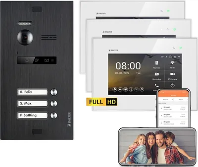 Produktbild von BALTER EVO HD WiFi Unterputz Schwarz 2-Draht 3x 7" Weiß Video Türsprechanlage Set 3 Familienhaus