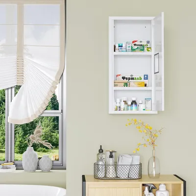 Produktbild von Medizinschrank Stahl Magnetverschluss, Arzneischrank Wandmontage Kreuzsymbol, Erste-Hilfe-Schrank Weiß | 30x12x60 cm | 3 Fächer