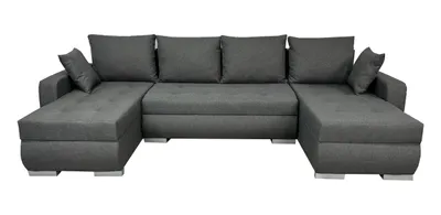 A U-shaped sectional sofa with multiple cushions, shown from the front against a white background.