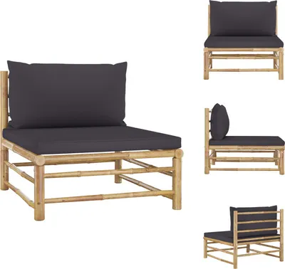 Produktbild von vidaXL Garten-Mittelsofa mit Dunkelgrauen Kissen Bambus -  Gartensofaelemente