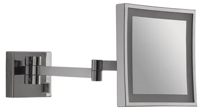 Produktbild von Quadratischer Wand-Kosmetikspiegel 5X mit LED, Wandmontage, Edelstahl, Messing und Glas, integrierte LED-Beleuchtung, chrom, 27,5x22,5 cm, für Badezimmer
