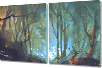 Produktbild von Glas Schneidebrett Herdabdeckplatten Schneideplatten - 2x 40x52 cm - Dunkler Wald