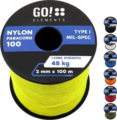 Produktbild von GO!elements 100m Paracord 2mm Seil aus reißfester Nylonschnur - Paracord 100 Typ I Survival Schnur - Reißfest bis 45kg - geeignet als Allzweckseil, Reepschnur, Kordel, Maurerschnur, Farbe: Neon