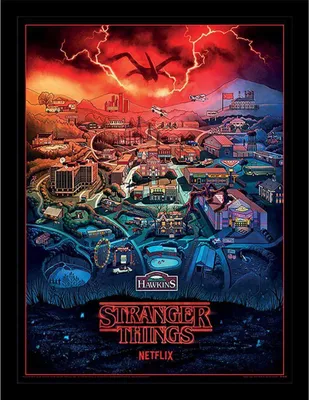 Immagine prodotto di Stranger Things 4 - Poster incorniciato "Hawkins Town" PM8280 (40 cm x 30 cm) (colorato)