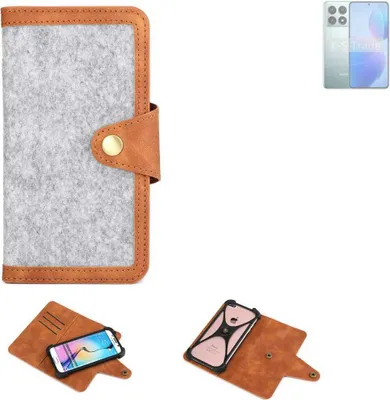 Produktbild von K-S-Trade Handyhülle kompatibel mit Xiaomi Redmi K70 Pro Schutzhülle Filz-Hülle Kunst-Leder hellgrau braun (1x)