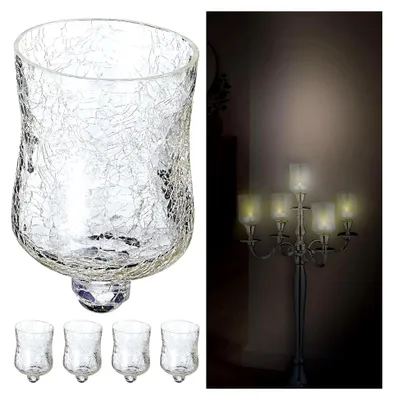 Produktbild von Glasaufsatz 5er Set für Kerzenleuchter │ 7x10cm Glasgefäß im Crackle Design │ Windlichtaufsatz für Teelichter