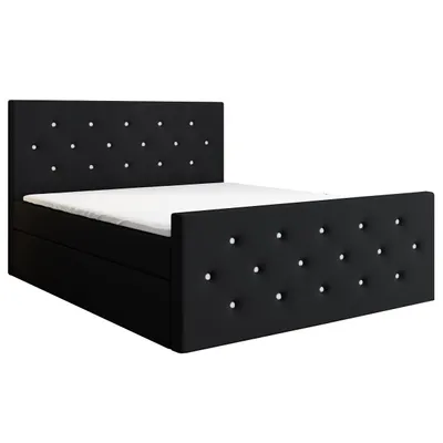 Produktbild von Boxspringbett REINN 140 x 200 mit 2 Bettkästen, Bonell-Matratze und Topper. Farbe: Schwarz