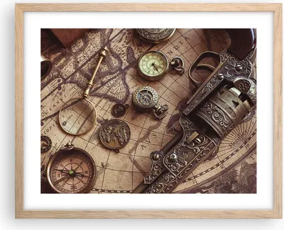 Produktbild von Gerahmtes Poster - Rahmen in heller Eiche - Kartographie Vintage Kompass - 50x40 cm - Wand Bild - Wanddeko - Wandbilder - Kunstposter - Wandposter - Bilderrahmen - Bilder - P2NAA50x40-4582