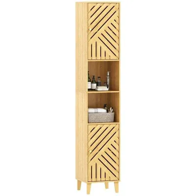 Produktbild von Badezimmerschrank – Hochschrank – Badezimmersäule – Badezimmeraufbewahrungssäule – verstellbare Einlegeböden – 32 x 30 x 170 cm – Naturholzfarbe