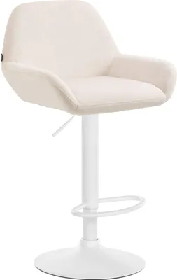 Produktbild von Moderner Barhocker aus Samt – Samthocker – Hohe Sitzhöhe & 360° drehbar | Farbe: Creme | Grundfarbe: weiß