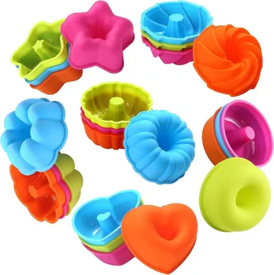 Image de To encounter 24Pack Silicone Donut Baking Cups Nonstick Pan Muffin Mold Jello Bagel
