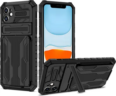 Obrázek produktu pro iPhone 11 Pouzdro, hybridní robustní ochrana pouzdro s držákem karet a stojánkem pro iPhone 11 černé
