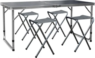Zdjęcie produktu dla Stół turystyczny Aga K13285 z 4 krzesłami 60 x 120 x 70 cm szary