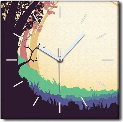 Produktbild von Coloray Uhr auf Leinwand 30x30 cm Wand Uhr Dekoration Wohnzimmer Segeltuch weiße Zeiger -Baumwaldlandschaft.