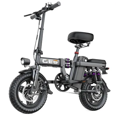 Produktbild von GE5 faltbares Elektrofahrrad, 14‑Zoll‑Vakuum‑Fettreifen, 250W, 25 km/h, 48V, für den städtischen Pendelverkehr， LED ，120kg，Schwarz