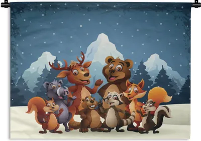 Produktbild von MuchoWow® Wandteppich Wandbehang Illustration - Schnee - Wildtiere - Mädchen - Jungen - Baby 150x112 cm Tapisserie Dekoration Wandtuch - Wanddecke - Wandteppiche