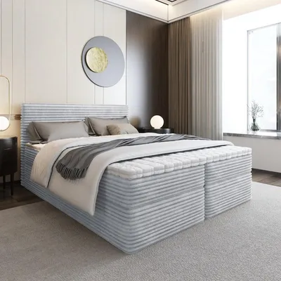 Produktbild von Bett Boxspringbett SENO mit TOPPER VISCO und Bettkästen - Doppelbett, Stauraum, Schlafzimmer, Polsterbett, Bettgestell (120x200, Hellgrau - Tilia 86)