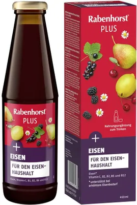 NAPÓJ OWOCOWO - ZIOŁOWY Z ŻELAZEM I WITAMINAMI C, B1, B2, B6, B12 450 ml - RABENHORST