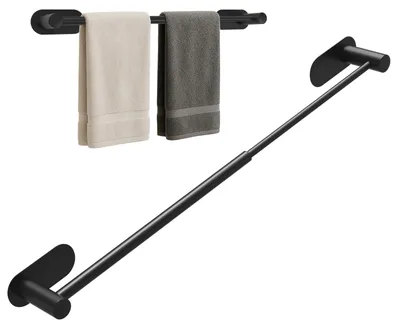 Image de Porte-serviettes en acier inoxydable, extensible de 37 à 57,5 cm, fixation murale sans perçage, pour la cuisine et la salle de bains