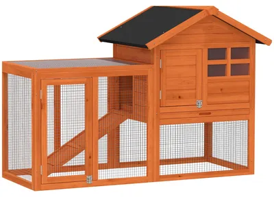 Zdjęcie produktu dla Klatka dla królików, dwupoziomowa, z wybiegiem i rampą | Kolor: Pomarańczowy | Wymiary: 62,6 x 123,5 x 92,5 cm