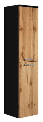 Produktbild von Badezimmerschrank Saturnus 35 x 35 x 130cm - Schwarz mit eiche - hoher Hängeschrank mit 2 Türen