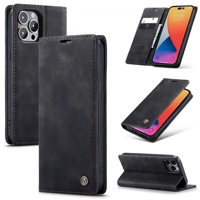 Produktbild von König Design Hülle kompatibel mit iPhone 14 Pro Max Kunstleder Handyhülle - Handy Case Schwarz