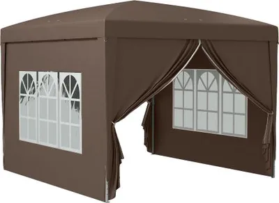Produktbild von Zelt 295 x 295 x 258 cm Kaffee Polyester Faltzelt mit Sonnendach Gartenzelthuelle fuer Garten Mahlzeiten Partys Barbecue Camping