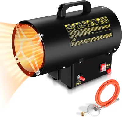 Immagine prodotto di Riscaldatore a gas Jopassy 10kW con ventilatore Riscaldatore a gas cannone Riscaldatore a gas da costruzione Riscaldatore a gas con ventilatore incl. tubo del gas e riduttore di pressione Riscaldatore a ventola