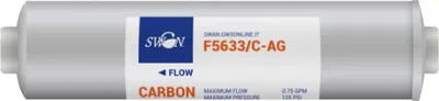 Obrázek produktu pro Swan inline vodní filtr s aktivním uhlím a ionty stříbra, antibakteriální, 12 palců, pro reverzní osmózu, filtrační systém, připojení 1/4" palce (6,35 mm)