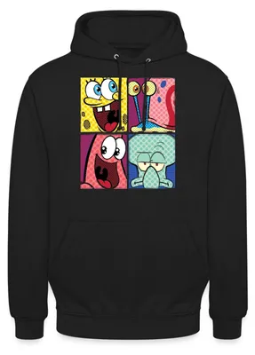 Produktbild von Spreadshirt SpongeBob Schwammkopf Patrick Gary Thaddäus Uni Hoodie, M, Schwarz