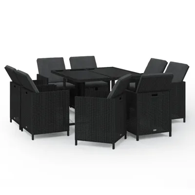 Produktbild von vidaXL 9-tlg. Garten-Essgruppe mit Auflagen Poly Rattan Schwarz
