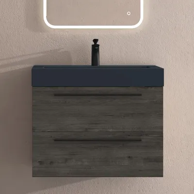 Image de doporro Meuble de Salle de Bains Gris-Brun Ensemble de 2 Pièces Meuble Suspendu avec Lavabo 73 cm Design Quadratto