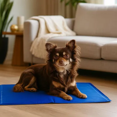 Image de Tapis rafraîchissant Belviona pour chiens, tapis auto-rafraîchissant sans électricité ni eau, pliable, robuste et facile d'entretien, 50 x 40 cm, bleu