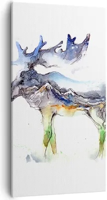 Produktbild von Bild auf Leinwand - Leinwandbild - Moose Berge Winter illustration - 55x100cm - Wand Bild - Wanddeko - Leinwanddruck - Bilder - Kunstdruck - Leinwand bilder - Wandkunst - PA55x100-3041