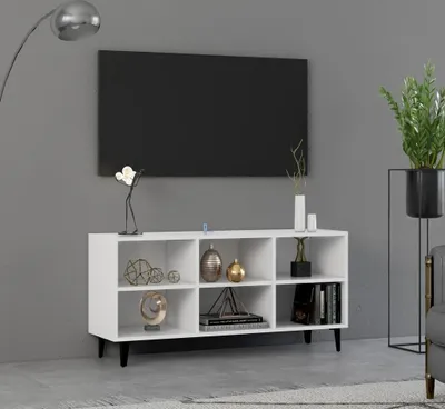 Image de Maison Exclusive - Meuble TV avec pieds métalliques Blanc 103,5x30x50 cm