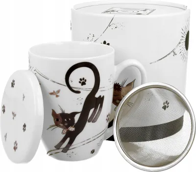 Produktbild von DUO ANIMALS Becher 380 ml CHARMING CATS mit Teesieb, New Bone China Porzellan
