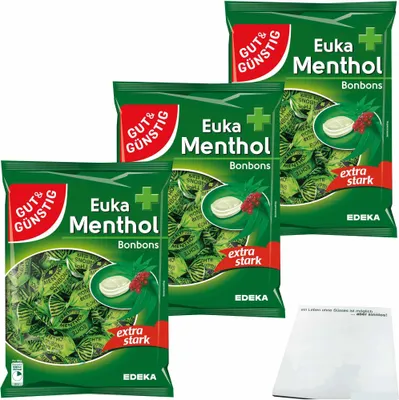 Produktbild von Gut & Günstig Euka-Menthol-Bonbons extra stark 3er Pack (3x300g Packung) + usy Block