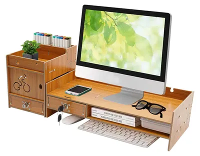 Produktbild von Monitorständer & Laptopständer - Monitorerhöhung - Handyhalter - Schublade - Holz - 48 x 20 x 13,5 cm - Dunkles Khaki