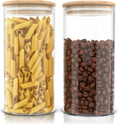 Obrázek produktu pro Sada skleněných nádob Arendo, 2x 1,5 l borosilikátové sklo s bambusovým víčkem, vzduchotěsné, sada 2 kusů, tepelně odolné, šetrné k životnímu prostředí, trvanlivé, vhodné do mikrovlnné trouby