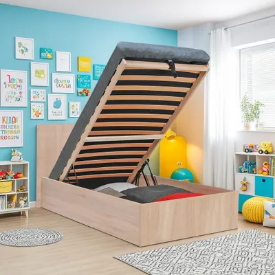 Produktbild von Bettkasten MADRID mit Lattenrost/ Bett 90x190 - Eiche gebleicht Nachbildung