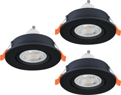 Immagine prodotto di EGLO Set di 3 faretti LED da incasso Barranco, perfetti per l'illuminazione del soggiorno. Faretti da soffitto orientabili, realizzati in plastica nera, con luce bianco neutro, inclusi portalampada GU10