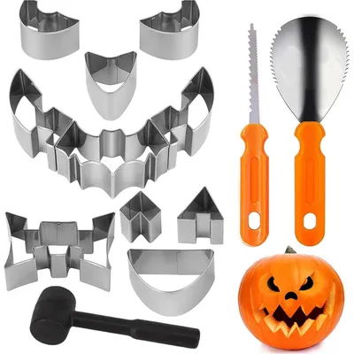 Image de Kit de découpe de citrouilles comprenant 13 pièces – Idéal pour la décoration d'Halloween