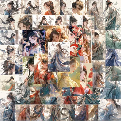 100 orientalische Mädchen-Sticker, Scrapbooking, Vintage, ästhetisch