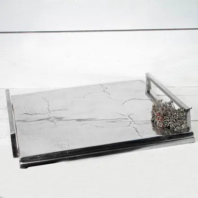 Produktbild von Tablett rechteckig | Aluminium, silber | H 7 × B 43 × T 44 cm