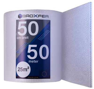 Produktbild von Broxfer Luftpolsterfolie Rolle 50cm x 50m Polsterfolie für Umzug / Versand 2-schichtig Verpackungsfolie Knallfolie LPF
