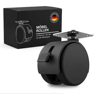 Image de Roulettes pour meubles K-Möbel avec frein, lot de 4, couleur noire - Fabriqué en Allemagne - Roulettes de 40 mm - Lot de 4 roulettes pour tables - Roulettes pivotantes pour meubles - Roulettes